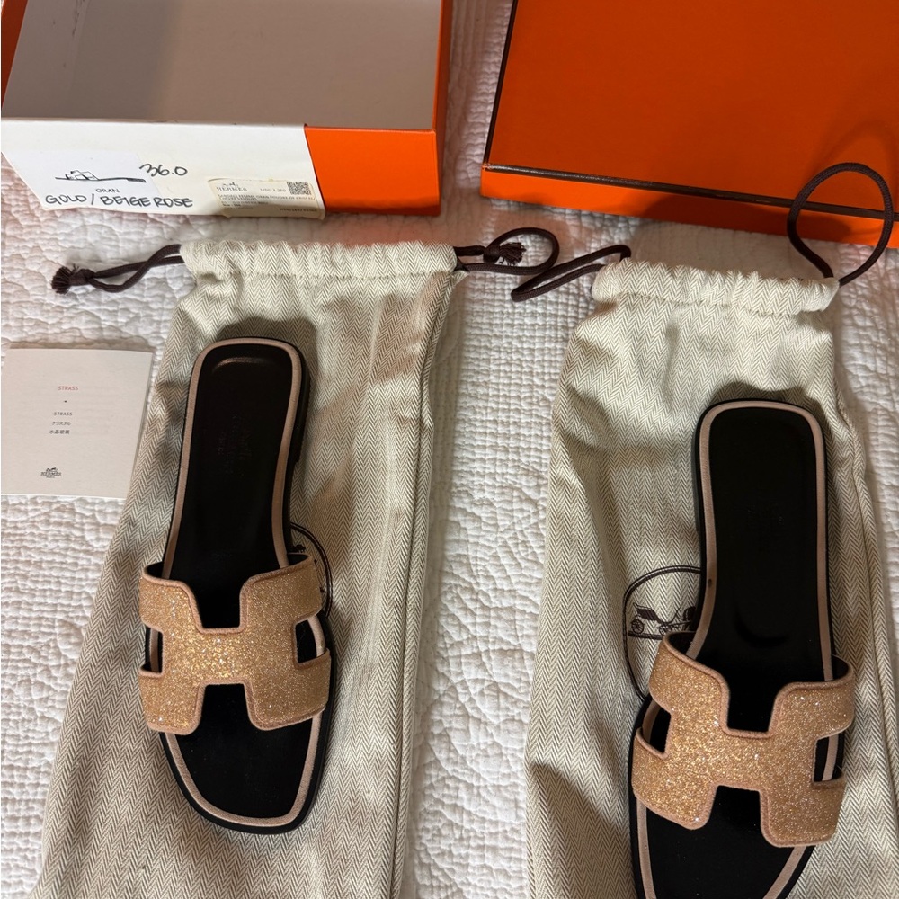 Hermes Gold Slide Sandals